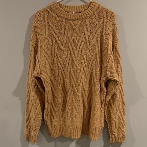 Free People Chunky Cable Knit Sweater in Camel, Size XS